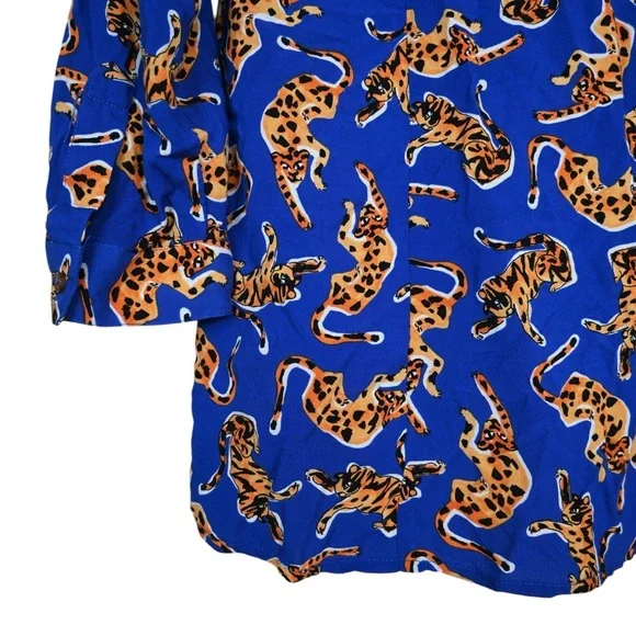 Anthropologie 17 of 52 Conversations Women's 4 Blue Big Cat Tie Neck Blouse - Picture 7 of 9